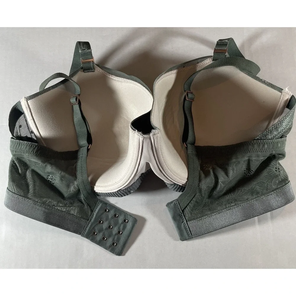 Aerie Real Power Balconette‎ Bra, Size 34DD, Green Floral Lace